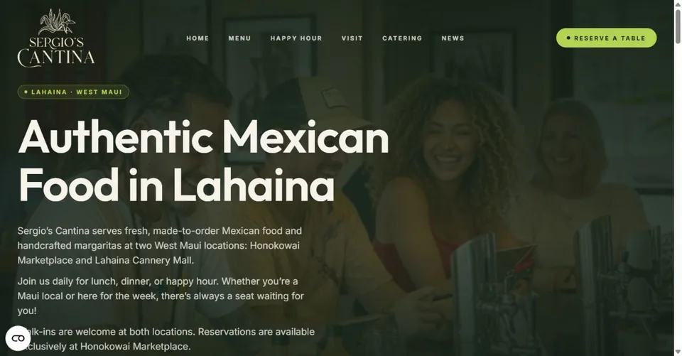 Sergio's Cantina homepage.