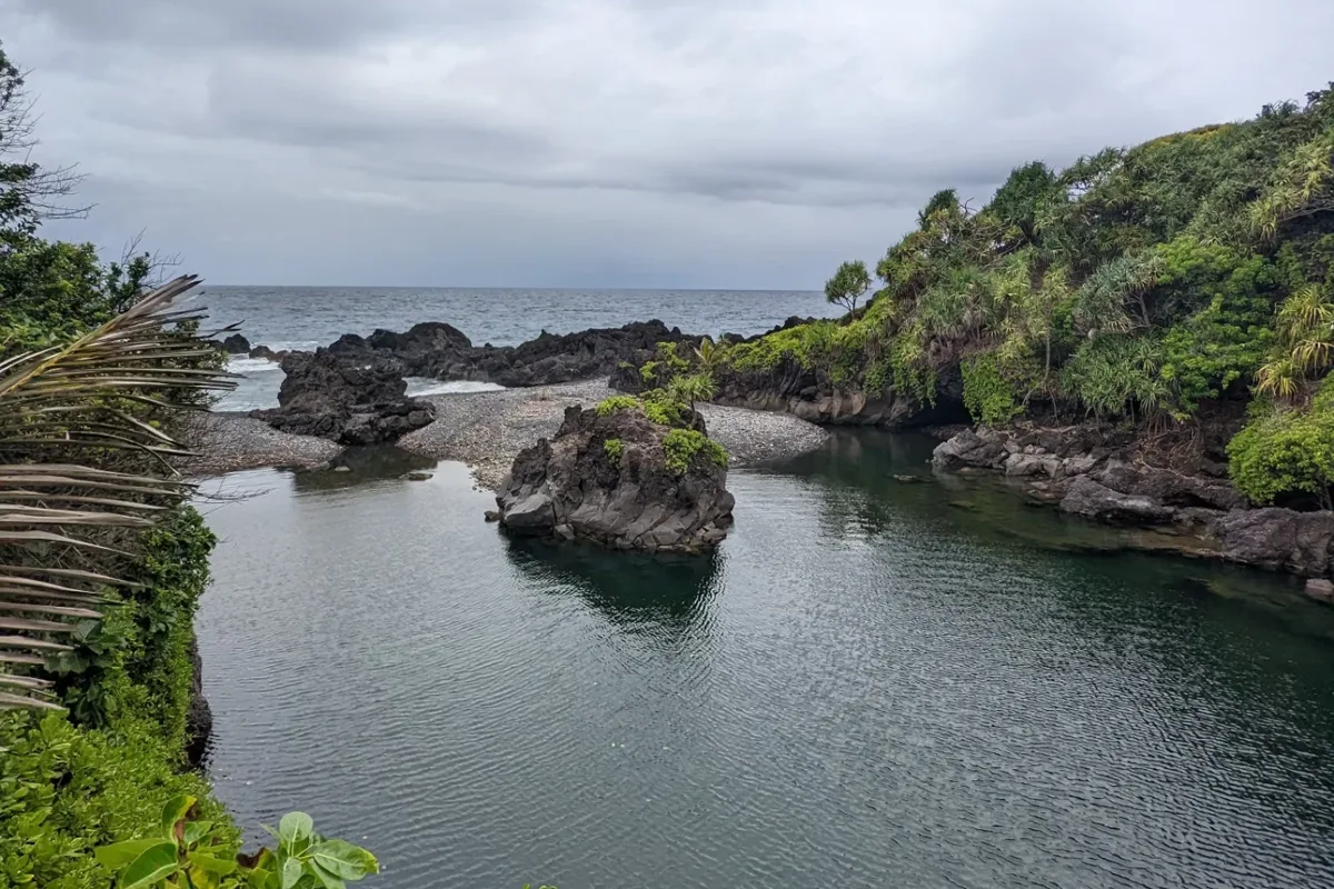 Freshwater pools meeting the ocean along the rocky Maui coastline