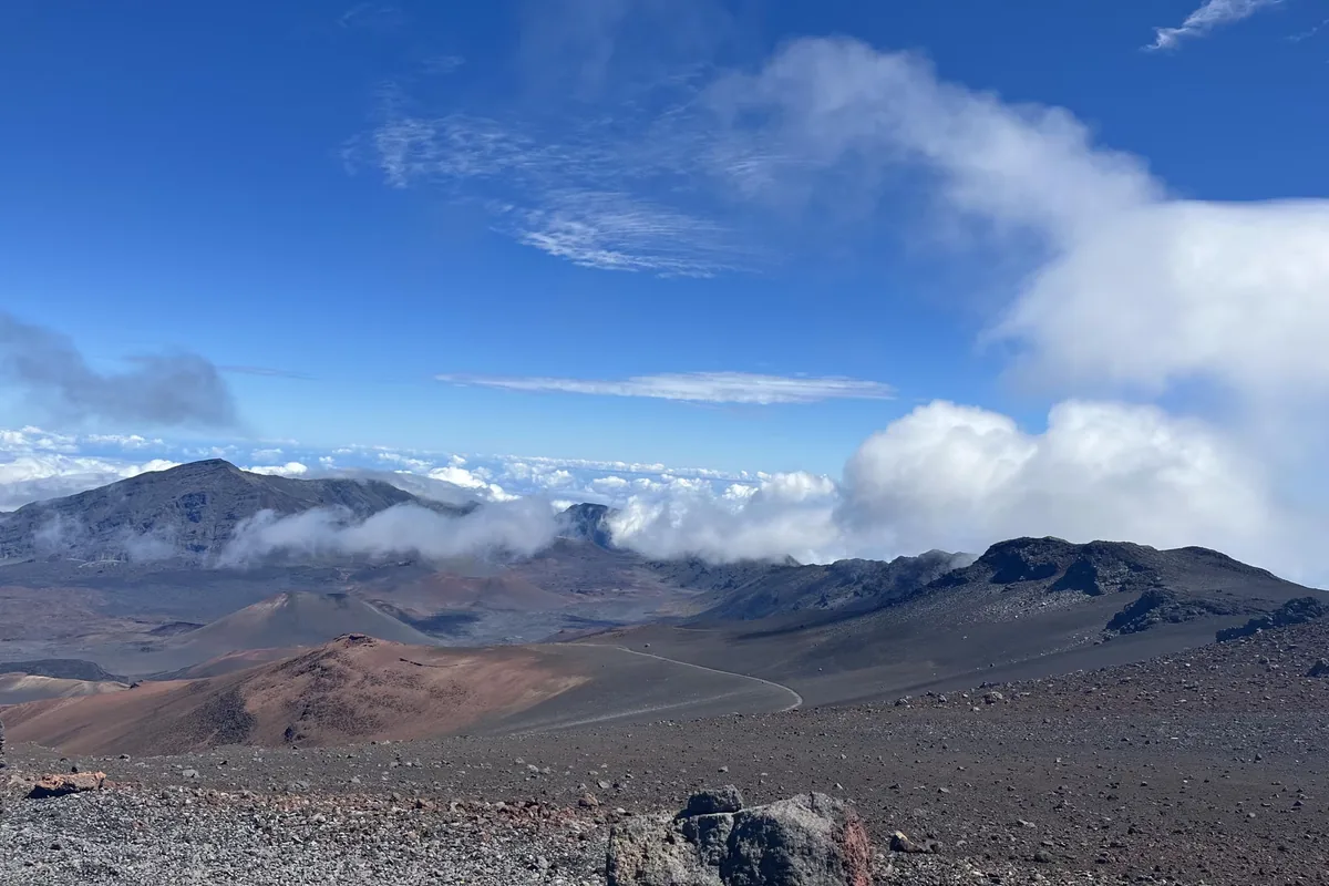 Clouds moving across the Haleakalā crater on Maui
